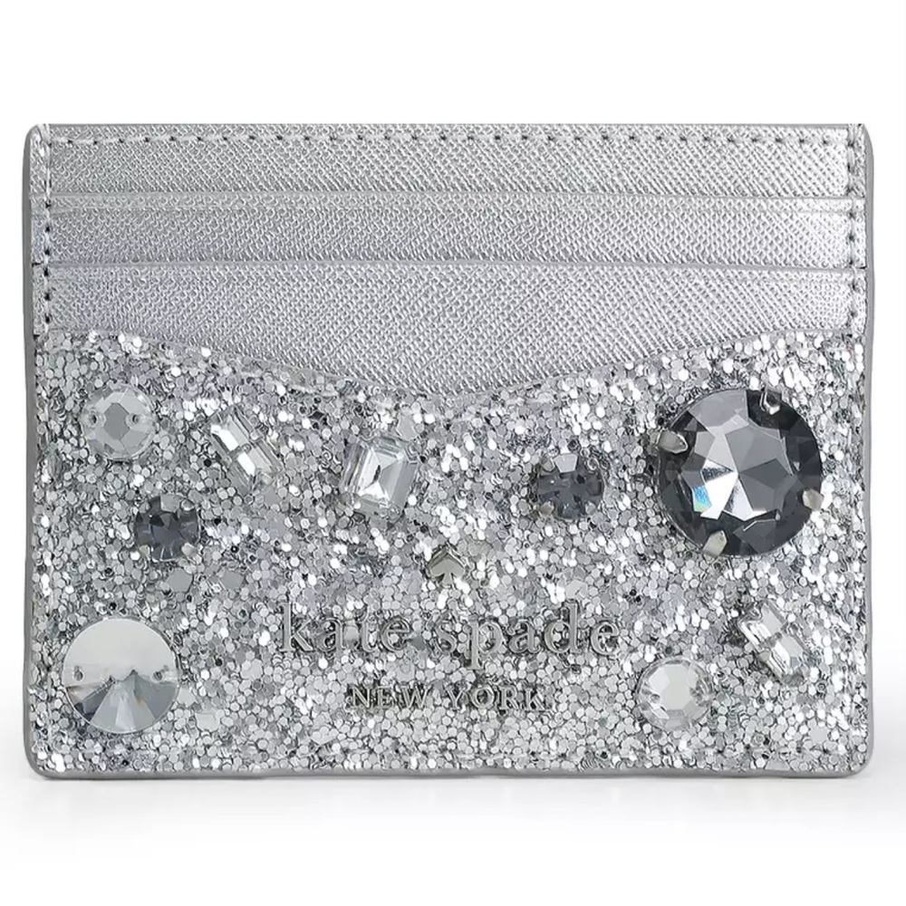 Kate Spade Silver Tinsel Jewelled Card Holder